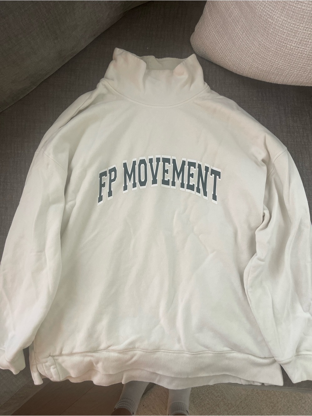 FP Movement by Free People Cream Turtleneck Sweatshirt with Gray Logo